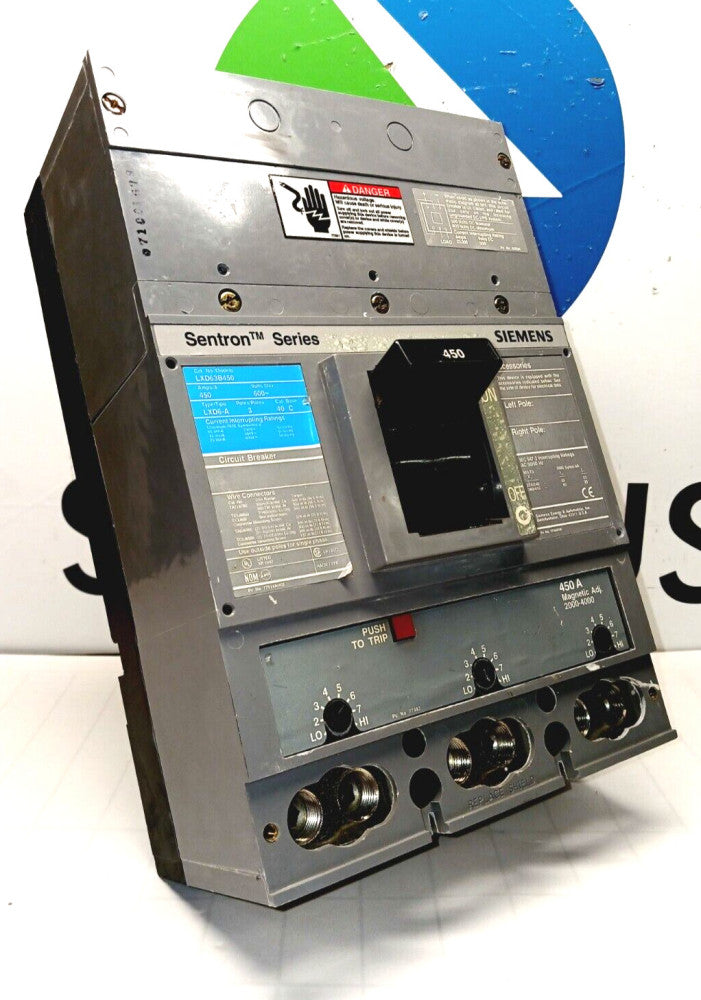SIEMENS 450 AMP CIRCUIT BREAKERB 3 POLE 600 VOLT AC/DC LXD63B450