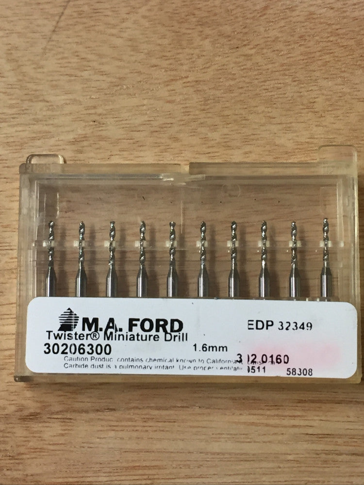 Lot Of 10 M. A. Ford 30206300 Carbide Miniature Drill Bits 1.6mm