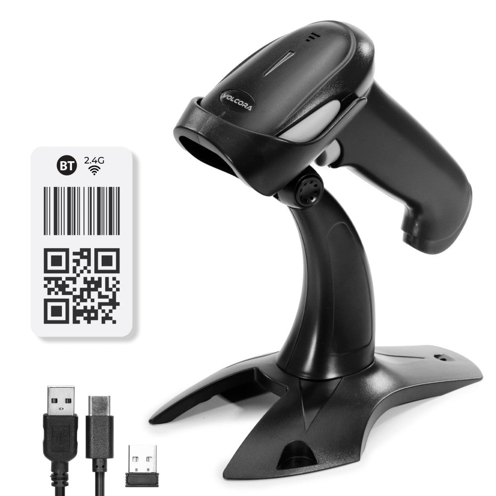 Wireless Bluetooth Barcode Scanner, QR Code, USB Portable Handheld w/Stand Co...