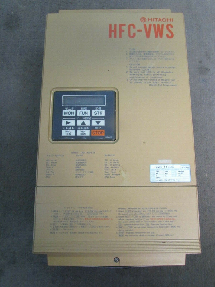 HITACHI HFCVWS 11LD3 200V 22AMP VARIABLE FREQUENCY DRIVE XLNT USED TAKEOUT M/O!!