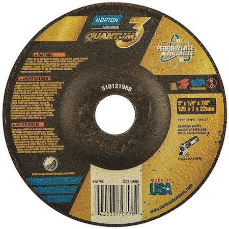Norton Abrasives 66253370796 Depressed Center Grinding Wheel, Type 27, 5 In