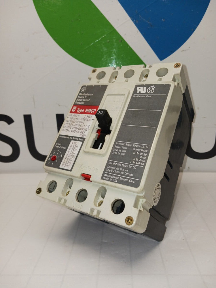 WESTINGHOUSE HMCP030H1C MOTOR CIRCUIT PROTECTOR 30 AMP 600 VAC 250 VDC