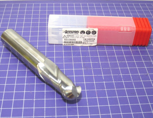 1"x 1"x 2"x 6" Solid Carbide 2F RH 40° Helix Ball End Mill Made in USA