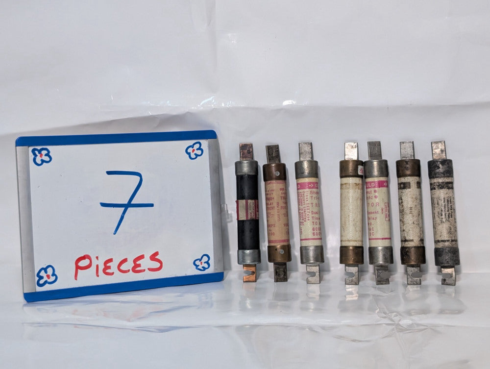 Lot of 7 Blade Fuses, Varying Amperage and Manufacturers, Incl. Gould, Fusetron