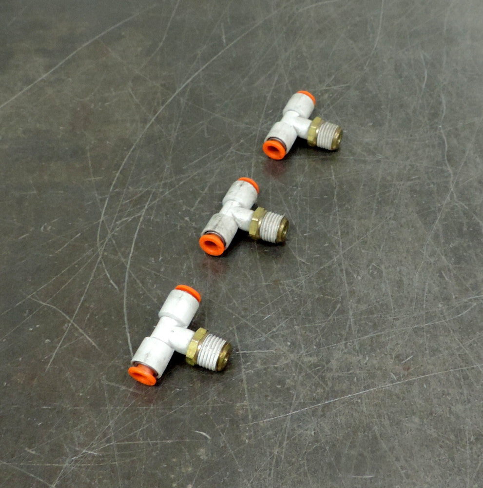 SMC 1/4" NPT X 1/4" Push to Connect Tee Fitting Lot of (3) Three