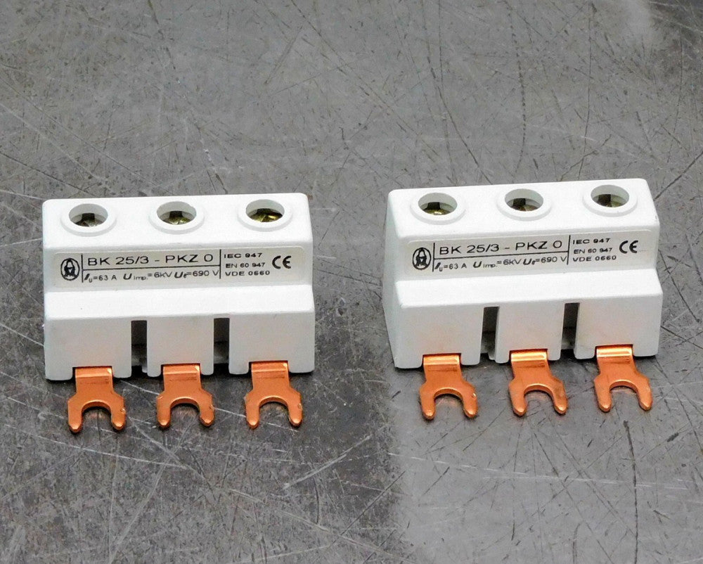 Eaton BK 25/3-PKZ0 Terminal Connect Wire Feeder Bar 690V 63A Lot of Two (2)