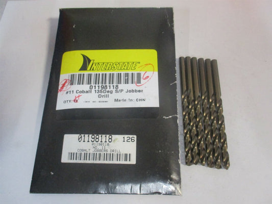 (01198118) #11 2-5/16" x 3-1/2" OAL 135° Cobalt Spiral Jobber Drill - Pack of 6 