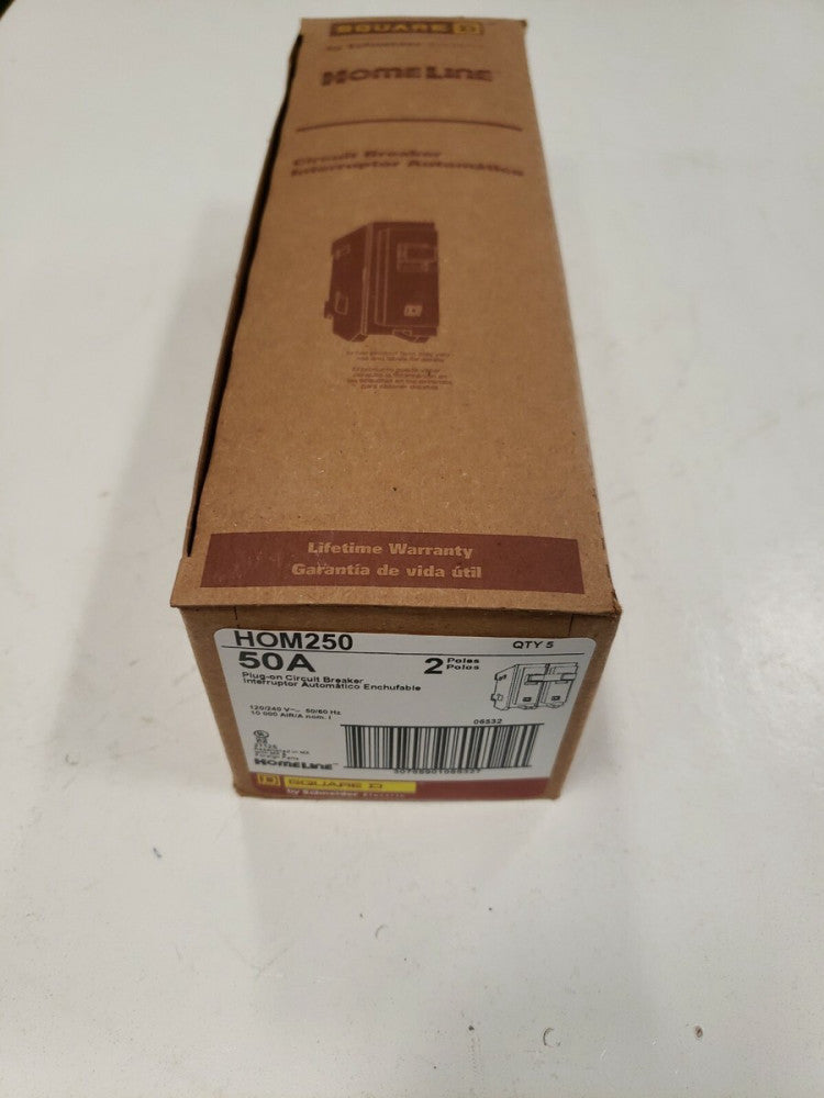 1 Square D HOM250 50 Amp 120/240 Volt 2 Pole Plug In Circuit Breaker New