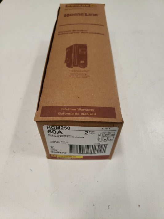 1 Square D HOM250 50 Amp 120/240 Volt 2 Pole Plug In Circuit Breaker New