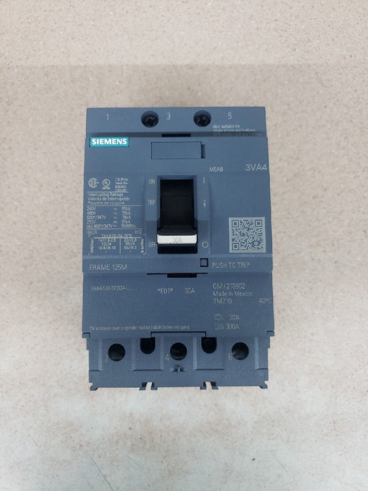 1) New Take Out! Siemens 3VA4130-5ED34-0AA0 3P 30A Circuit Breaker 125M Frame