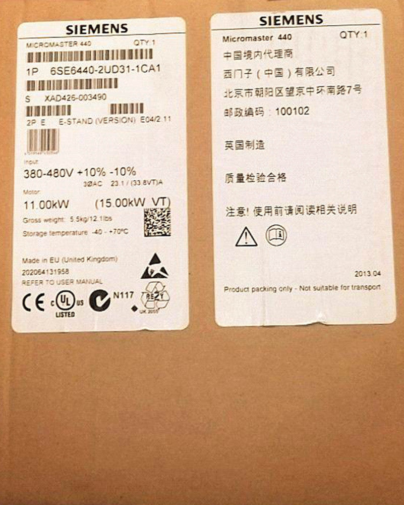 NEW Siemens 6SE6440-2UD31-1CA1 MicroMaster 440 Constant Torque Power 3AC, Sealed