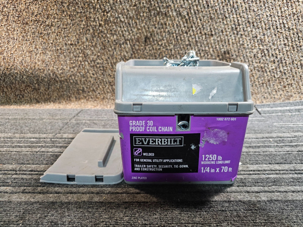 Everbilt 1002 872 601 1/4 in. x 70' Grade 30 Zinc Plated Steel Proof Coil Chain