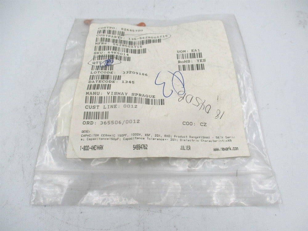 Vishay (562R5GAT15) 150 pF ±20% 1000V Ceramic Radial Capacitor - Lot of 2