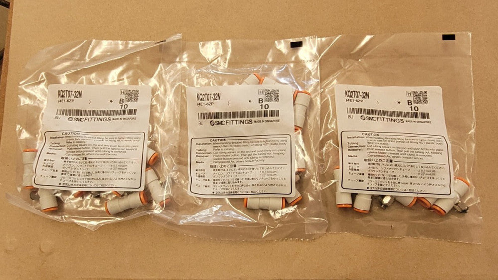 Lot of 30 SMC KQ2T07-32N Pneumatic Fitting Branch Tees 10-32 x 1/4" Tube