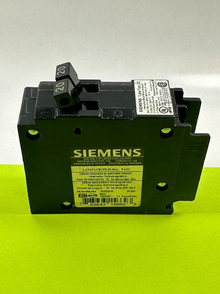 Siemens Q2020NC  Breaker-2 1 Pole 20 amp Type QT 120/240V - New Fast Ship