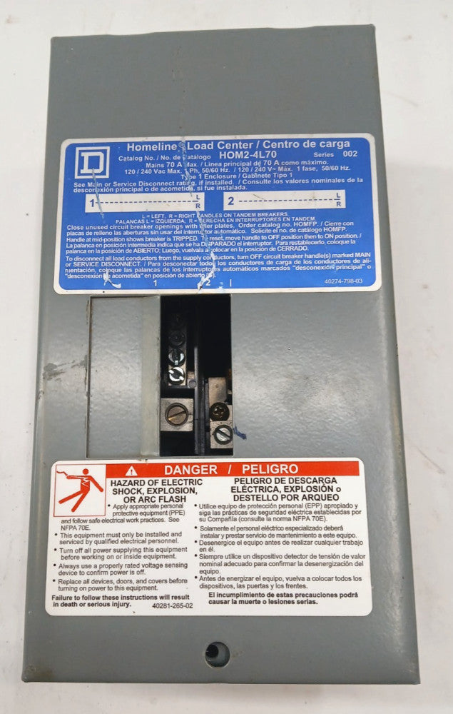 SQUARE D HOMELINE 70 AMP 4 CIRCUIT INDOOR LOAD CENTER HOM2-4L70 120/240 VAC