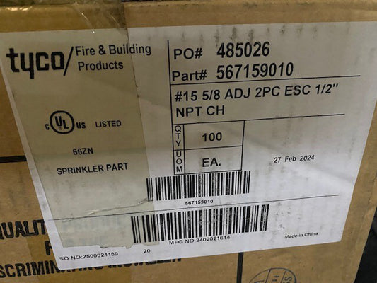 (CASE OF 100) 567159010 TYCO 1/2 CP STYLE 15 REC (NEW)