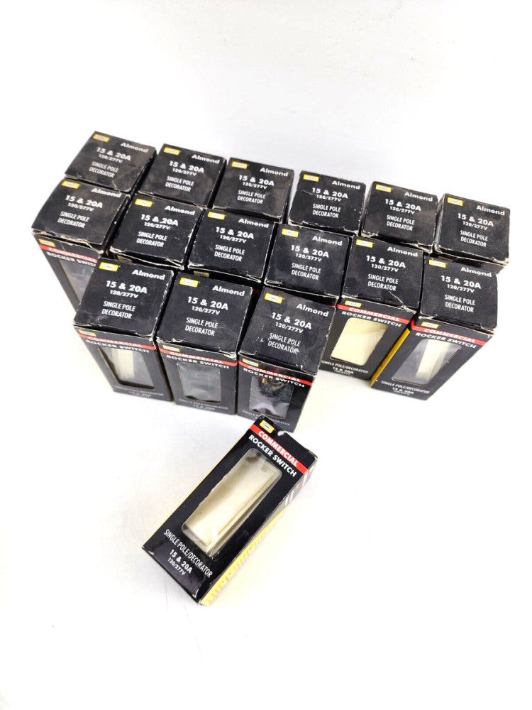 16pc Hubbell DS120ALZ Almond Single Pole Decorator Rocker Switch 15/20A 120/277V