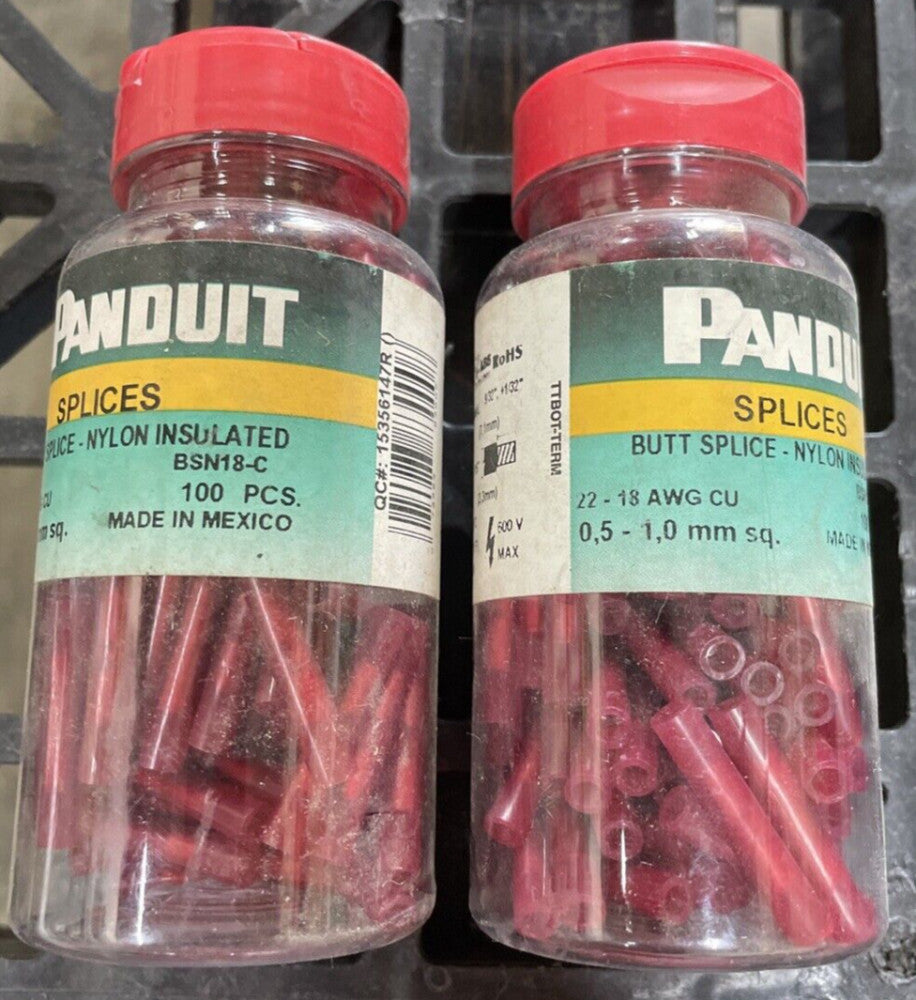 LOT OF 2 PANDUIT BSN18-C SpliceCon,Crimp,Nylon,Red,PK100