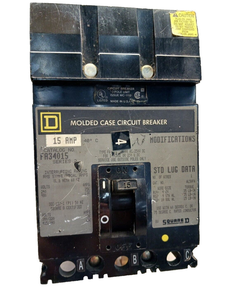 Square D 15 Amp I-Line Circuit Breaker 3 Pole 480 VAC FA34015