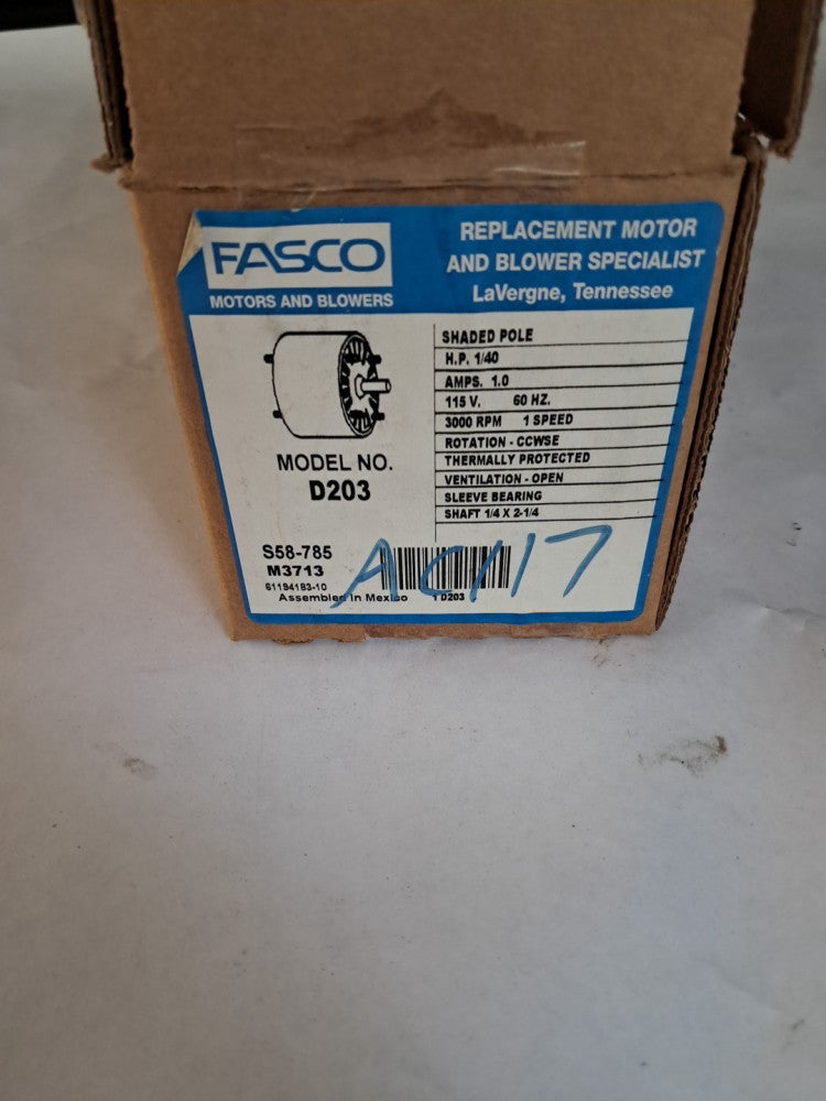 Fasco D203 Fan And Blower Motor 1/40HP 3000RPM 1/4Dia. x 2 1/4" Shaft 115V 60HZ