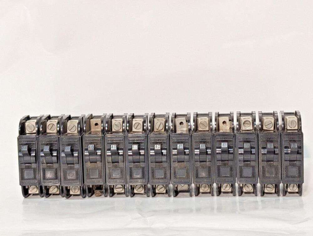Lot of 13: Heinemann JG-26 Circuit Breakers,1-Pole, 120VAC, 40A, Made in USA