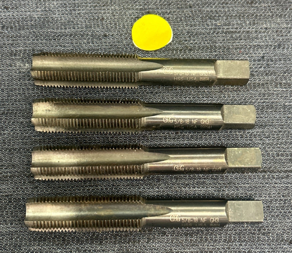 OSG 4 FLUTE STRAIGHT PLUG TAP 5/8" - 18 NF GH3 HSS   3-7/8" OAL  LOT OF 4