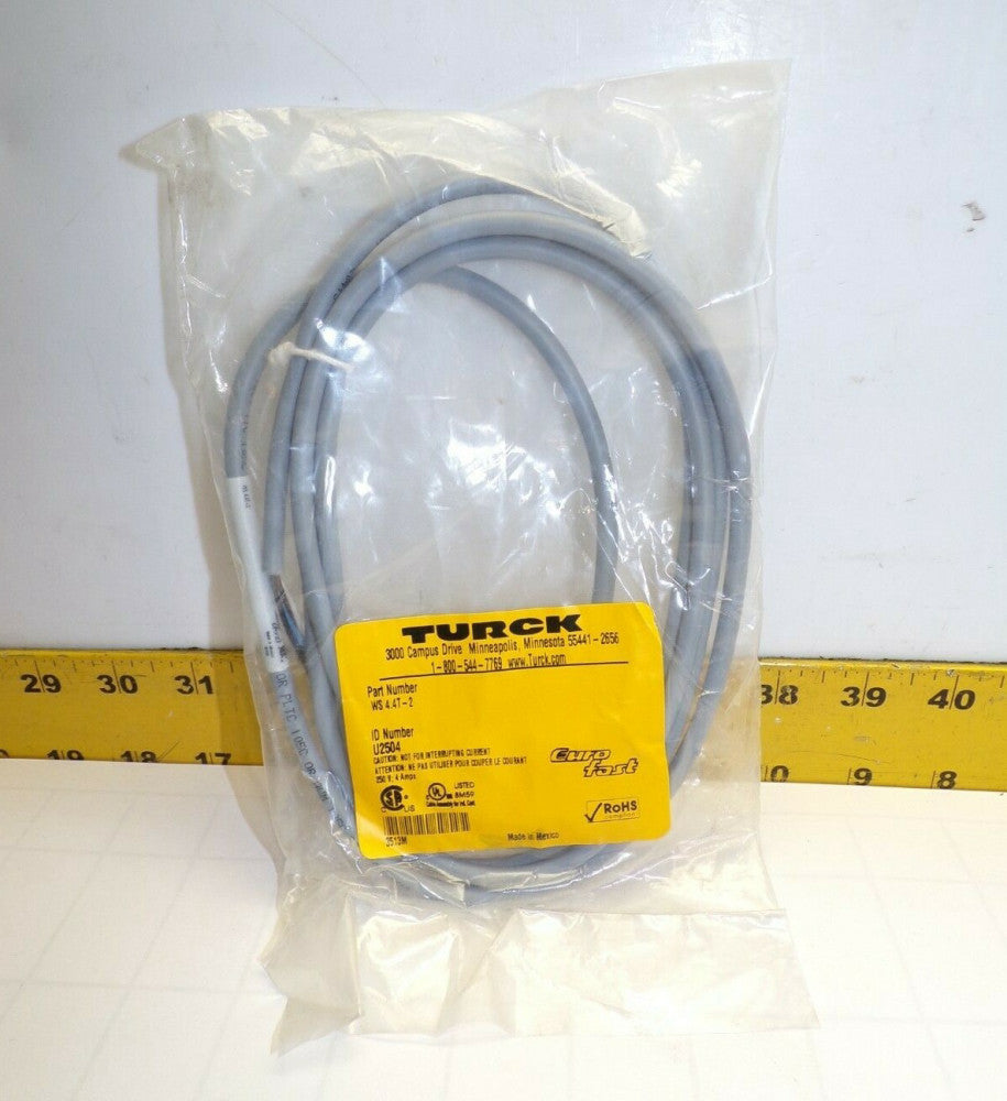 NEW TURCK 2 METER 4 PIN RIGHT ANGLE MALE SENSOR CORDSET  WS4.4T-2