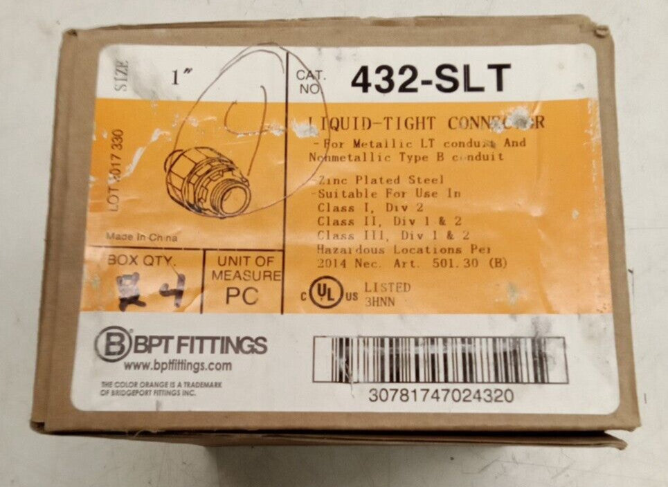 Bridgeport 432-SLT 1" Liquid Tight Connector (Lot Of 4)