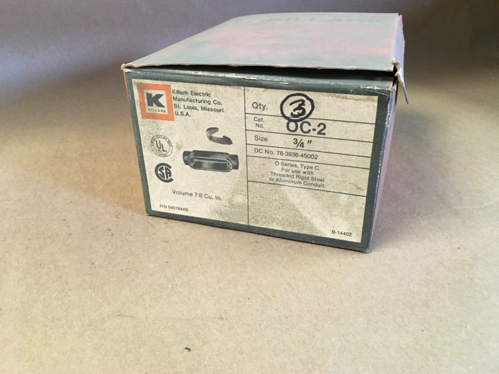 Killark OC-2, 3/4" Alum Conduit Body Type C, Series O  (KB)