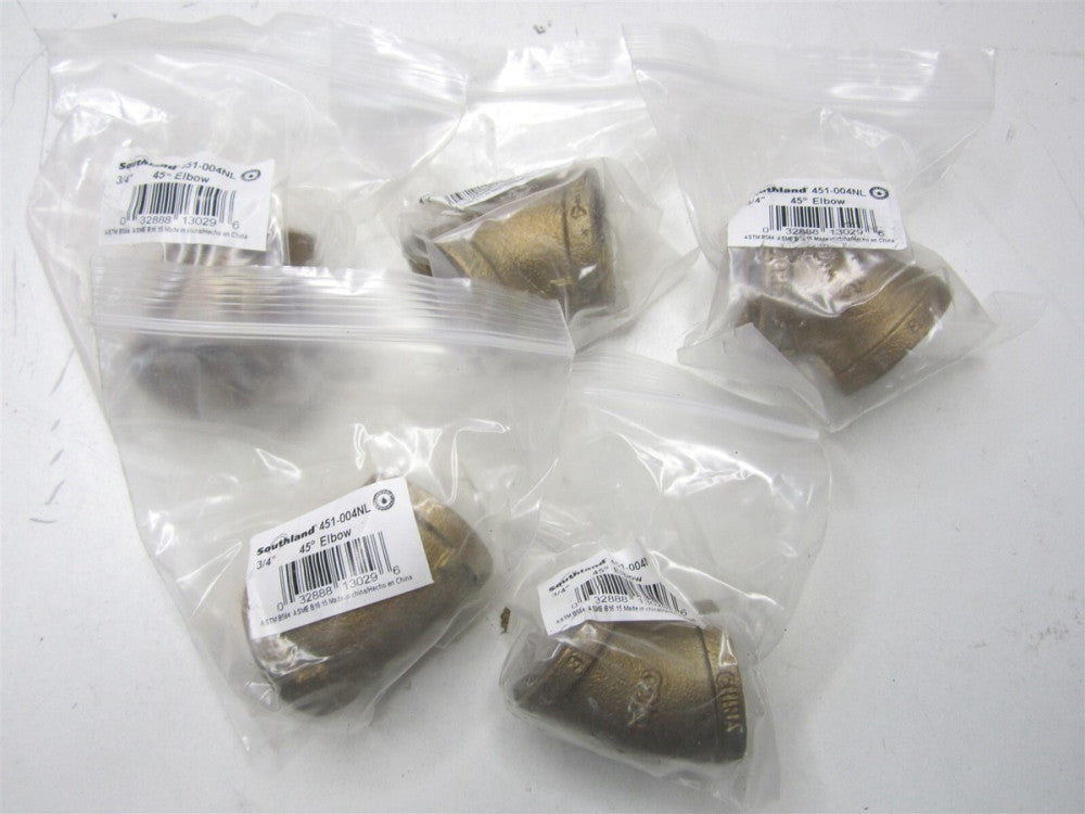 (541-004NL) 3/4" 45° MPT, Class 125 Brass Elbow - Lot of 5