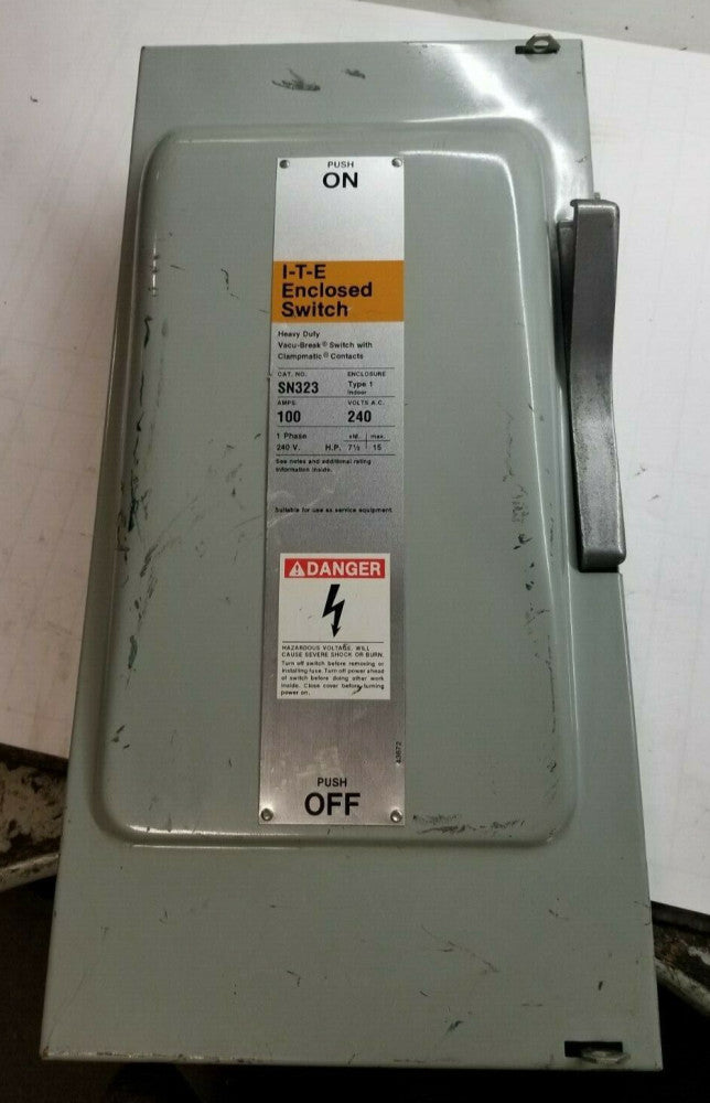 NEW ITE 100 AMP FUSED SAFETY SWITCH 240 VAC 15 HP 1 PHASE  SN323