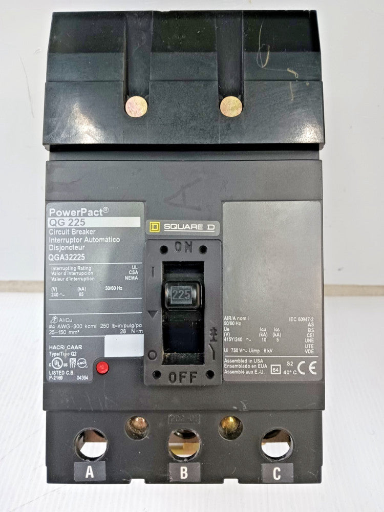Square D PowerPact 225 Amp I-Line Circuit Breaker 3 Pole 240 VAC 65kA QGA32225