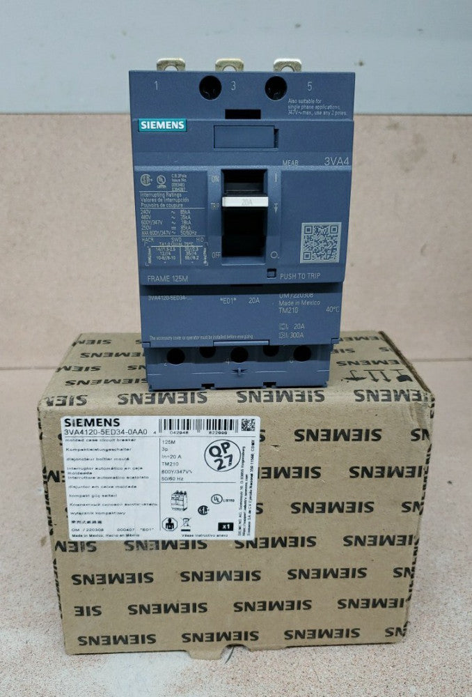 New take out Siemens 3VA4120-4ED34-0AA0 20A Molded Case Breaker - Black