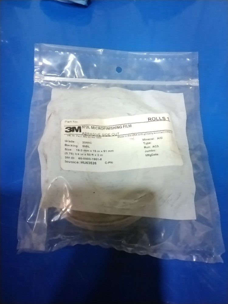 3M 372L Microfinishing Film 60-0003-1981-8 .75" x 50ft x 2"  20 micron 5 mil