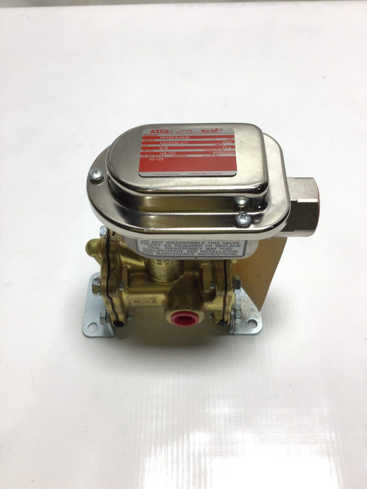Asco NPK8316A54E Red Hat Solenoid Valve 3/8" NPT 125VDC 10-175 PSI 17.4Watts