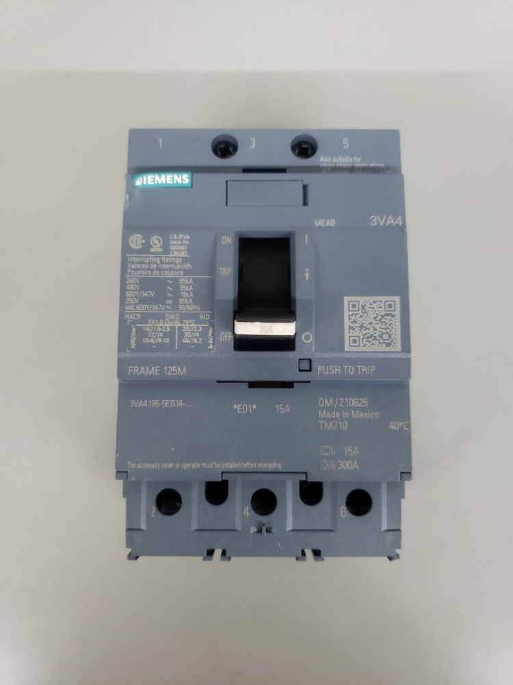 1) New no Box! Siemens 3VA4195-5ED34-0AA0 3 Pole 15 Amp Circuit Breaker *M Frame