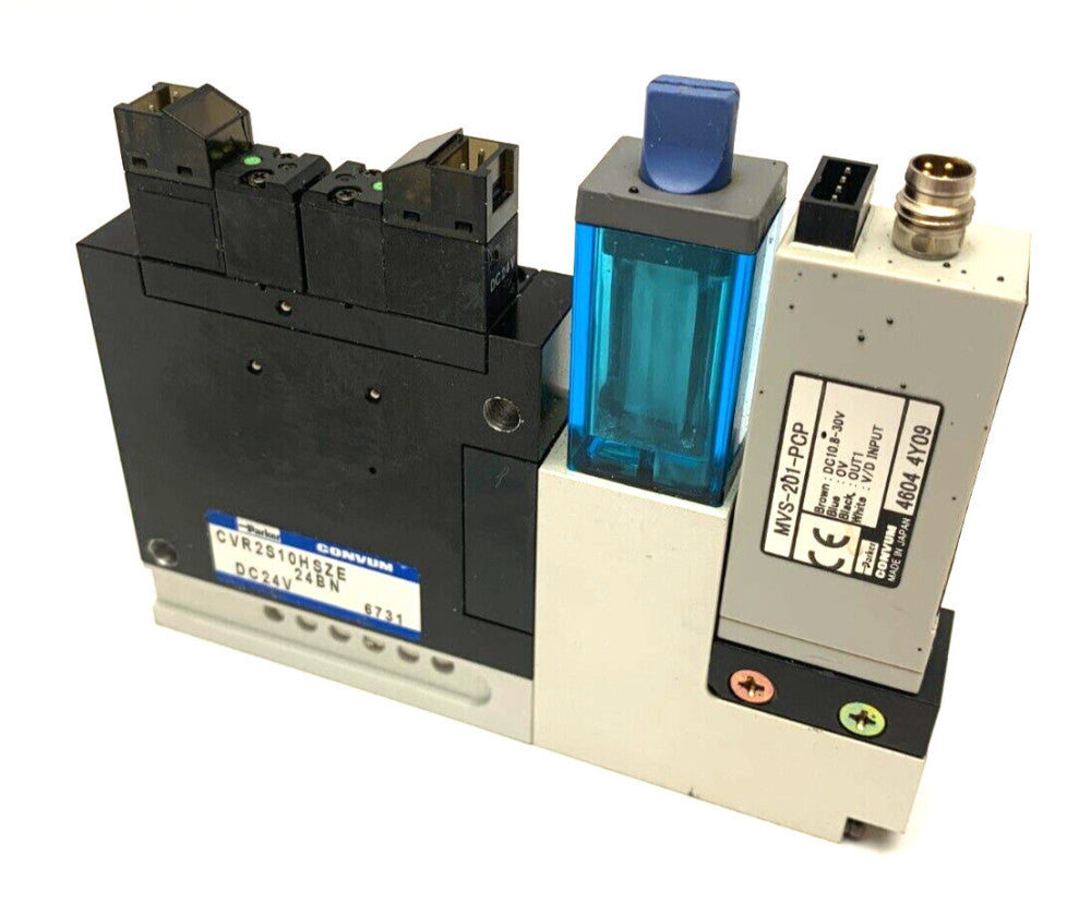 Parker Convum CVR2S10HSZE 24BN Vacuum Generator w/ MVS-201-PCP Pressure Sensor