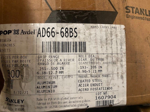 (Case of 3,500) Pop AD66-68BS Multi-Grip Blind Rivet; 3/16 Inch (0.187 Inch)