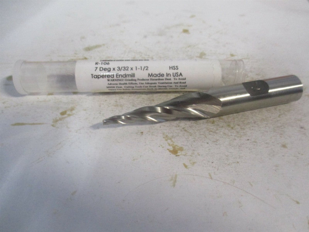 (R-106) HSS 7° 3/32" x 1-1/2" x 3-1/4" x 1/2" OAL HSS Tapered End Mill 