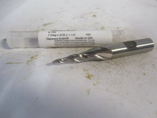 (R-106) HSS 7° 3/32" x 1-1/2" x 3-1/4" x 1/2" OAL HSS Tapered End Mill 