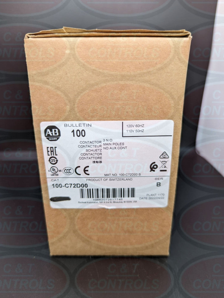 Allen Bradley 100-C72D00 72A 120V Contactor IEC Screw Terminals NEW IN BOX