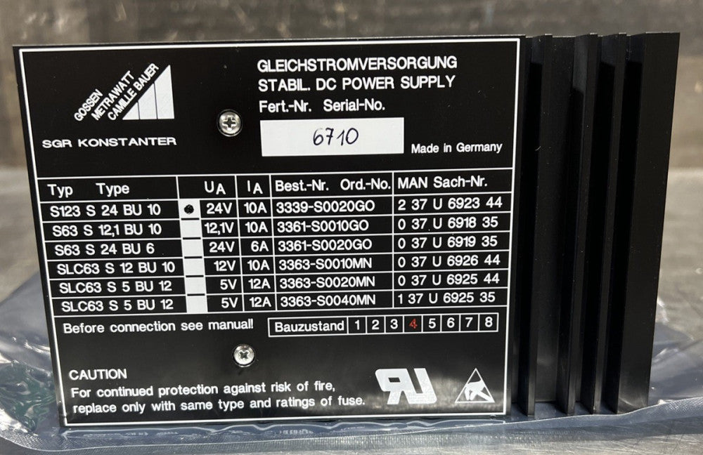 GOSSEN KONSTANTER S123 S 24 BU 10 Power Supply Nos Surplus No Original Box