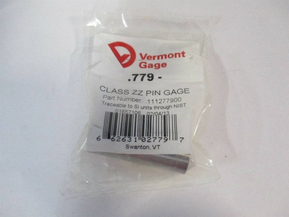 Vermont Gage (111277900) 0.779" Diam Class ZZ Minus Plug & Pin Gage 