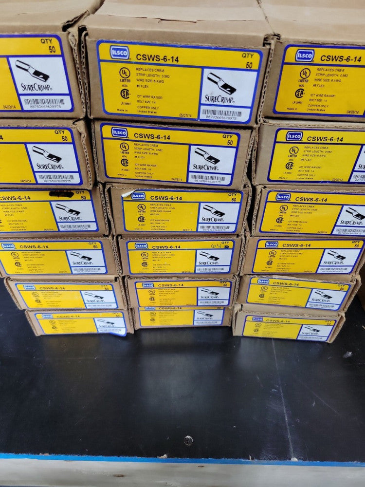 New! Box of 25 ILSCO CSWS-6-14 Compression Lug, 1-Hole, Copper, 6 AWG, 1/4"