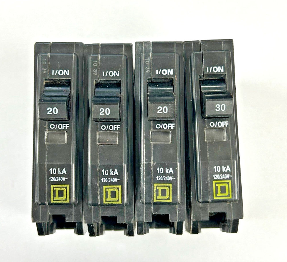SQUARE D CIRCUIT BREAKER, (3) DR-5009, 20A, (1) DP-4075, 30A, 120/240V-LOT OF 4-