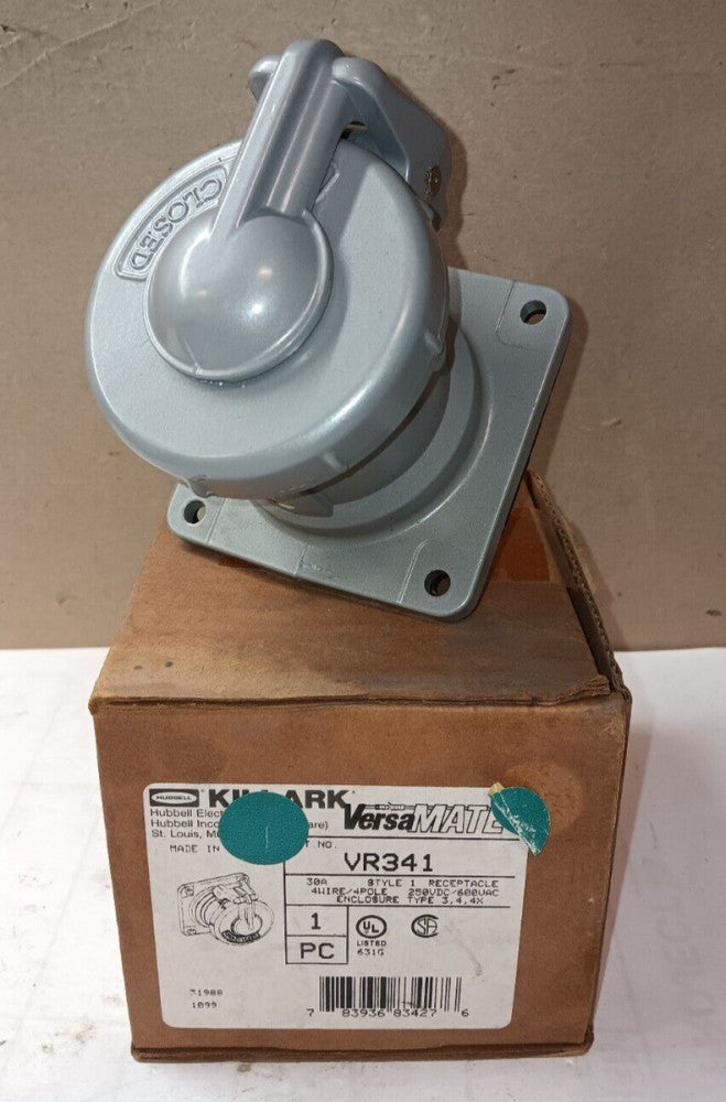 NEW HUBBELL KILLARK VR341 30 AMP PIN & SLEEVE RECEPTACLE 4 POLE 4 WIRE 600 VAC