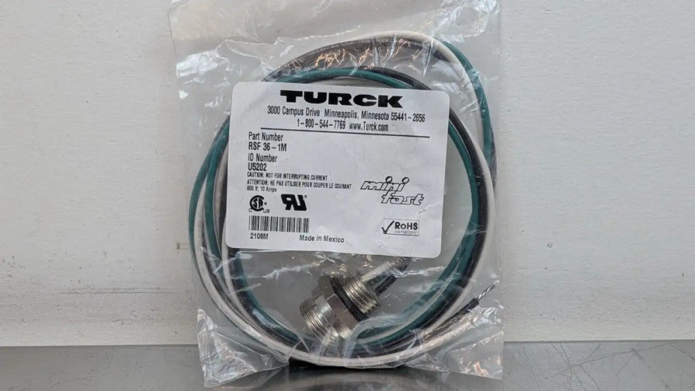 Turck RSF 36-1M Connector Wire U5202 3-Pin 1/2" 14NPT 600V 10A