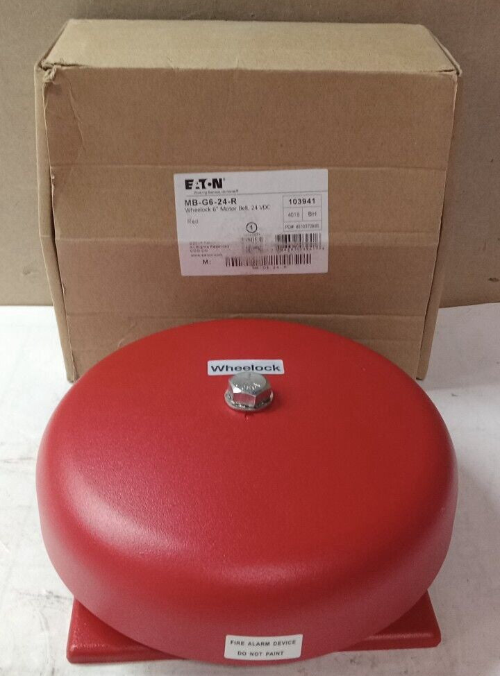 NEW EATON WHEELOCK MB-G6-24-R 6 INCH MOTOR BELL FIRE ALARM RED 24 VDC