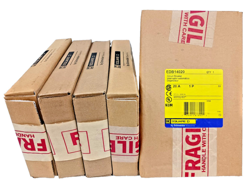 5) New Square D 20 Amp Bolt-On Circuit Breaker 1 Pole 277 VAC EDB14020  LOT OF 5